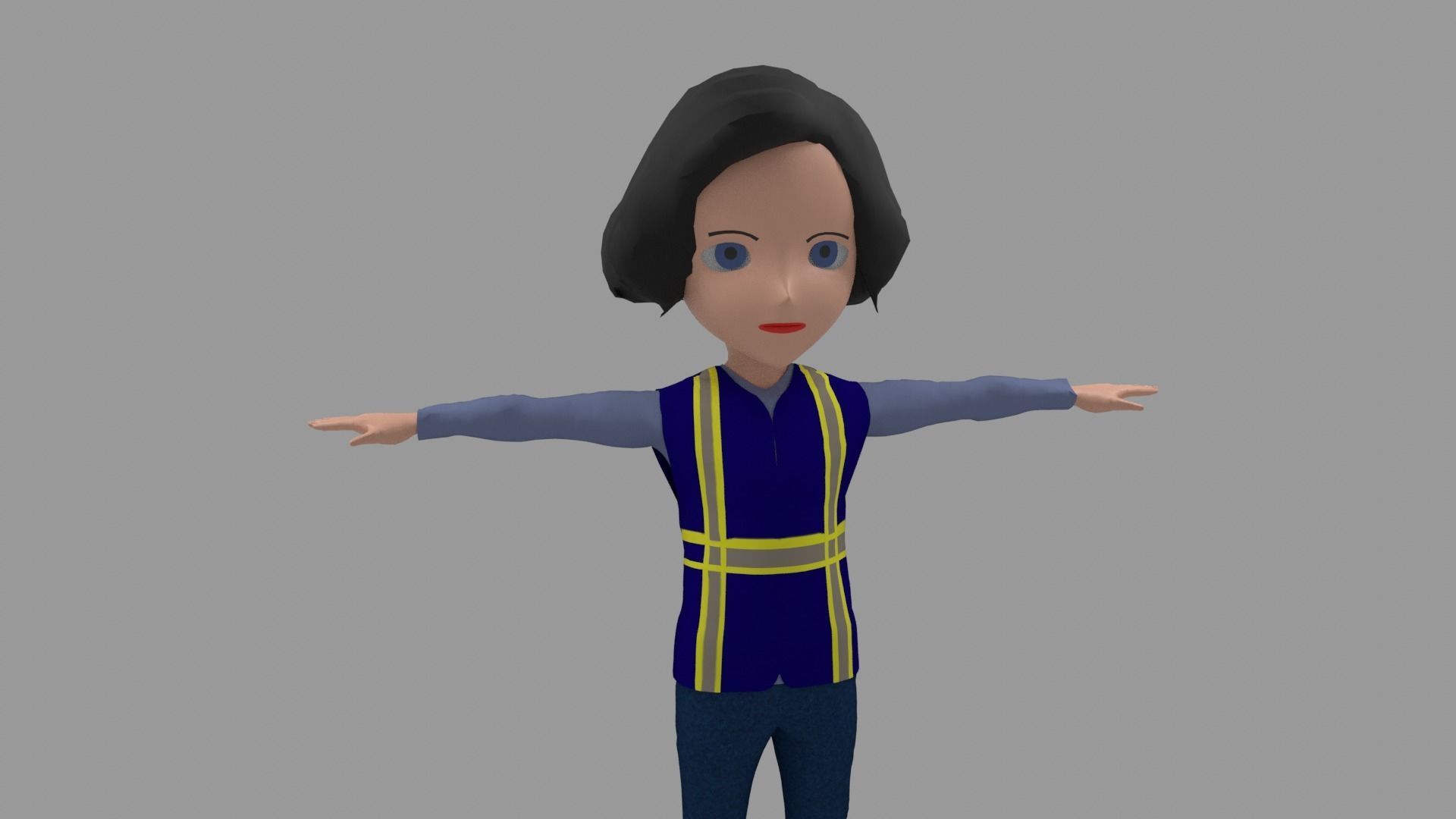Worker - Cartoon Character Woman  Low-poly 3D model_3
