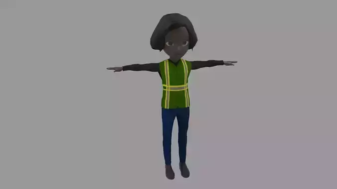 Worker - Cartoon Character Afro Woman 