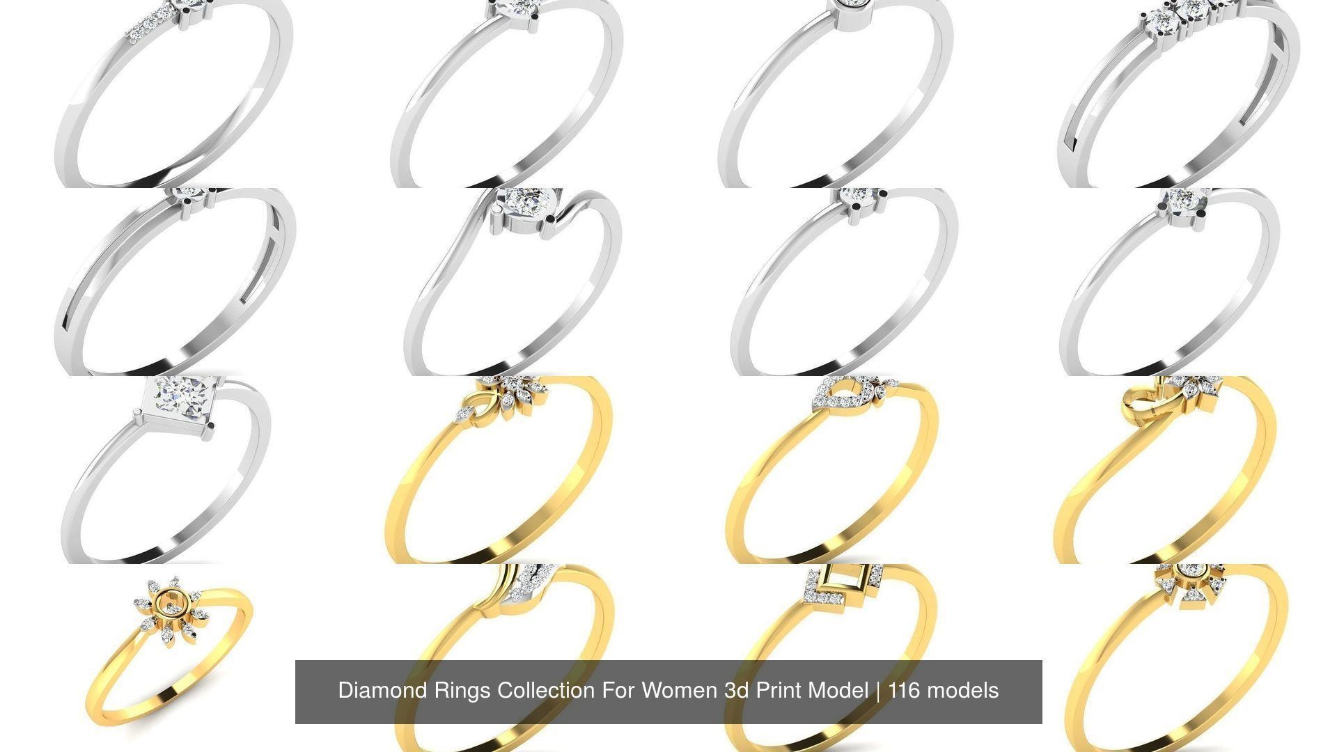 Diamond Rings Collection For Women 3d Print Model _10