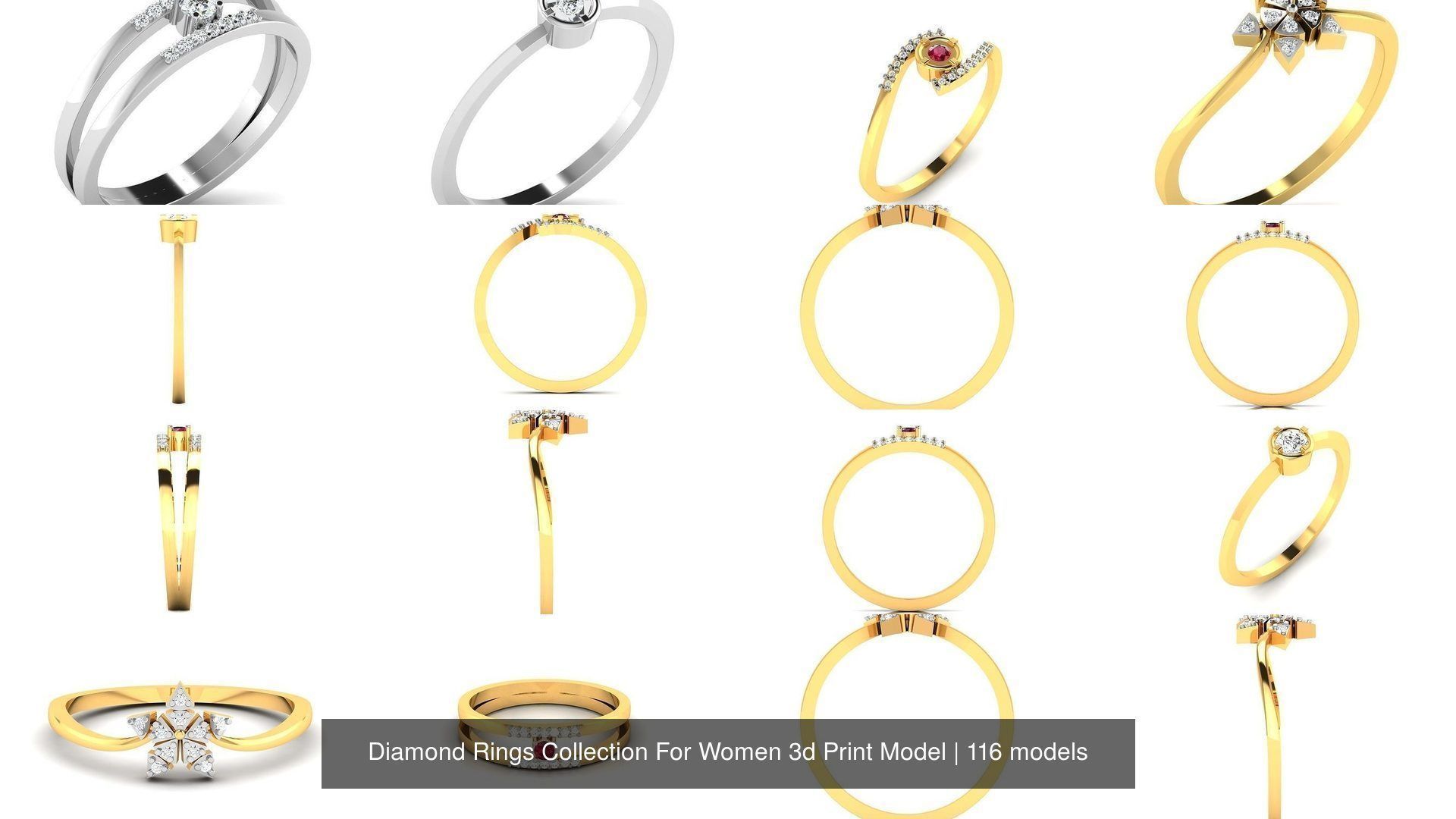 Diamond Rings Collection For Women 3d Print Model _14