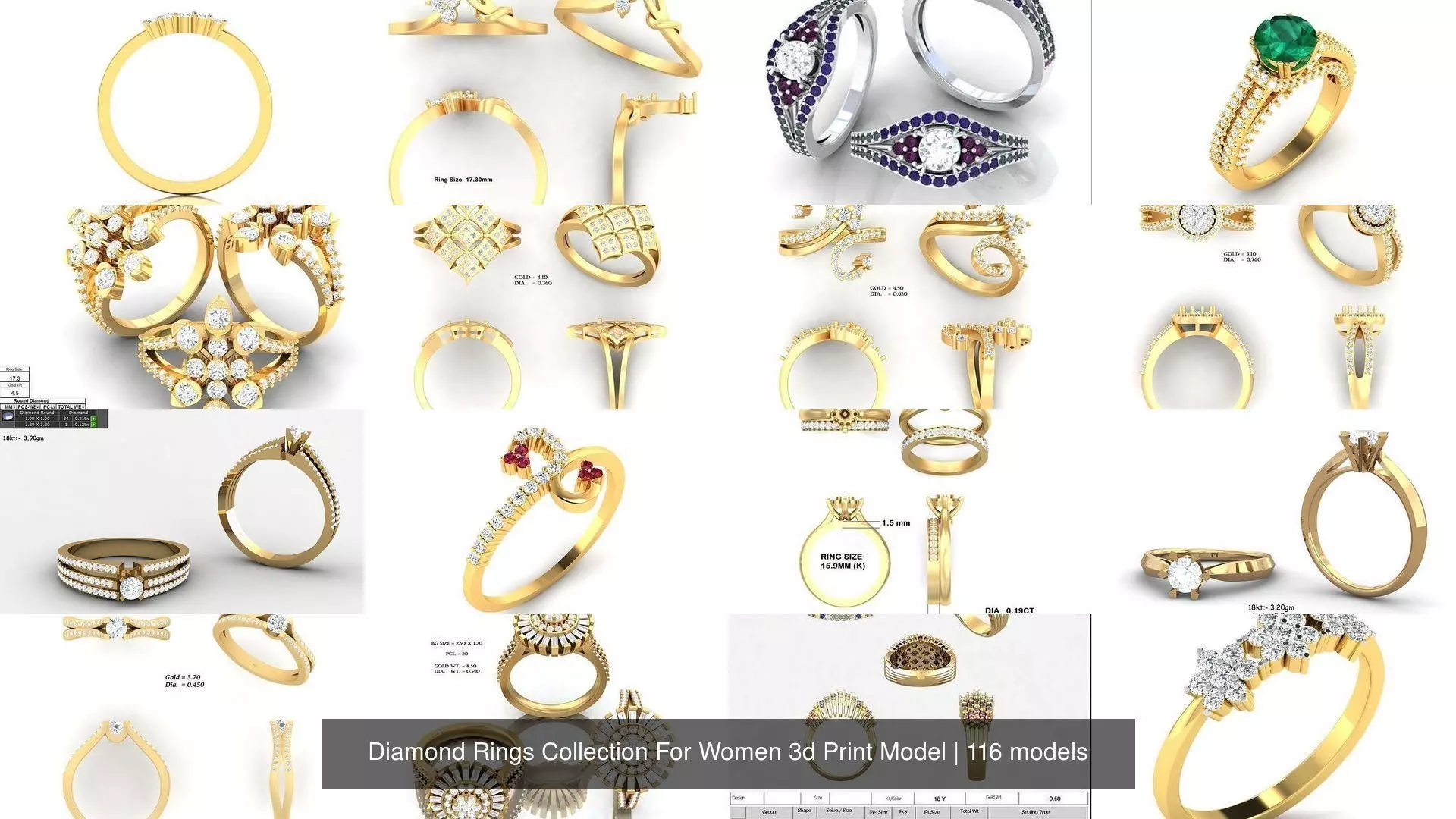 Diamond Rings Collection For Women 3d Print Model _0