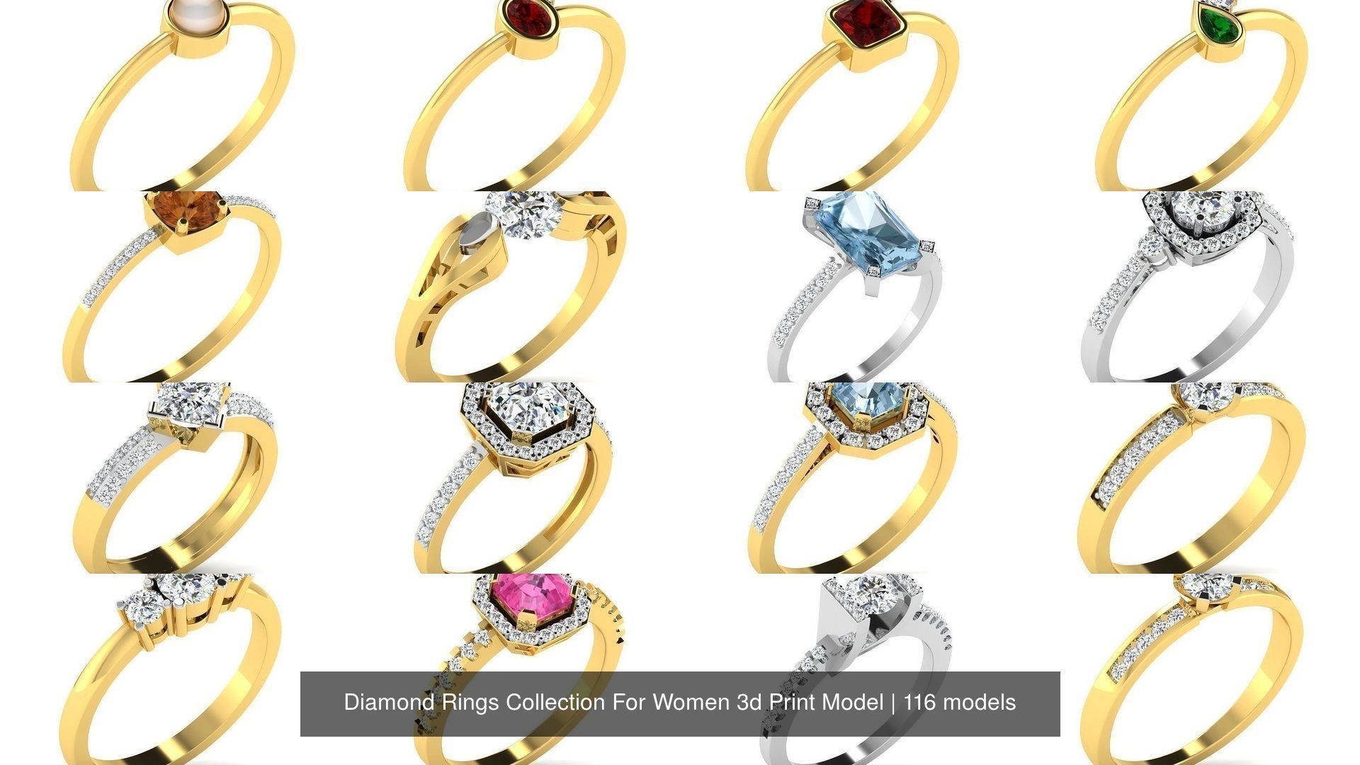 Diamond Rings Collection For Women 3d Print Model _6