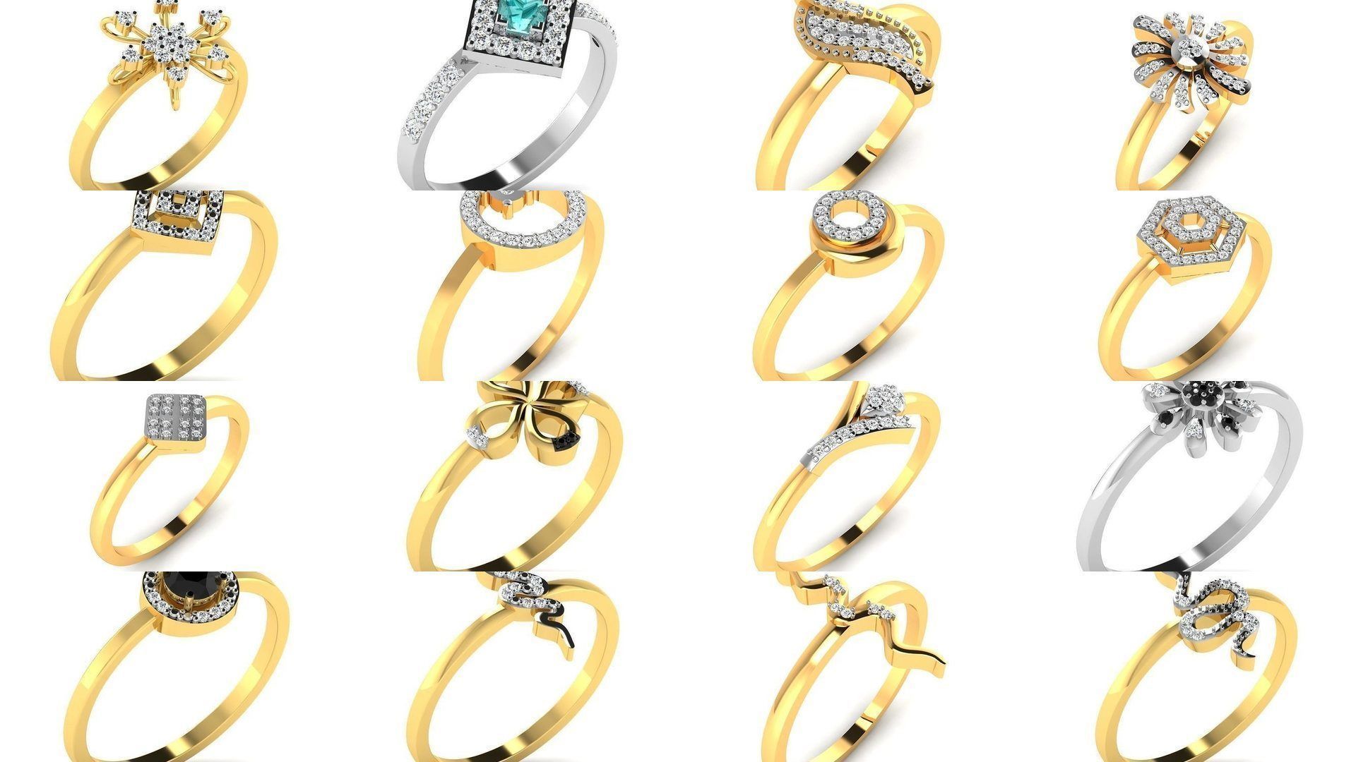 Diamond Rings Collection For Women 3d Print Model _1