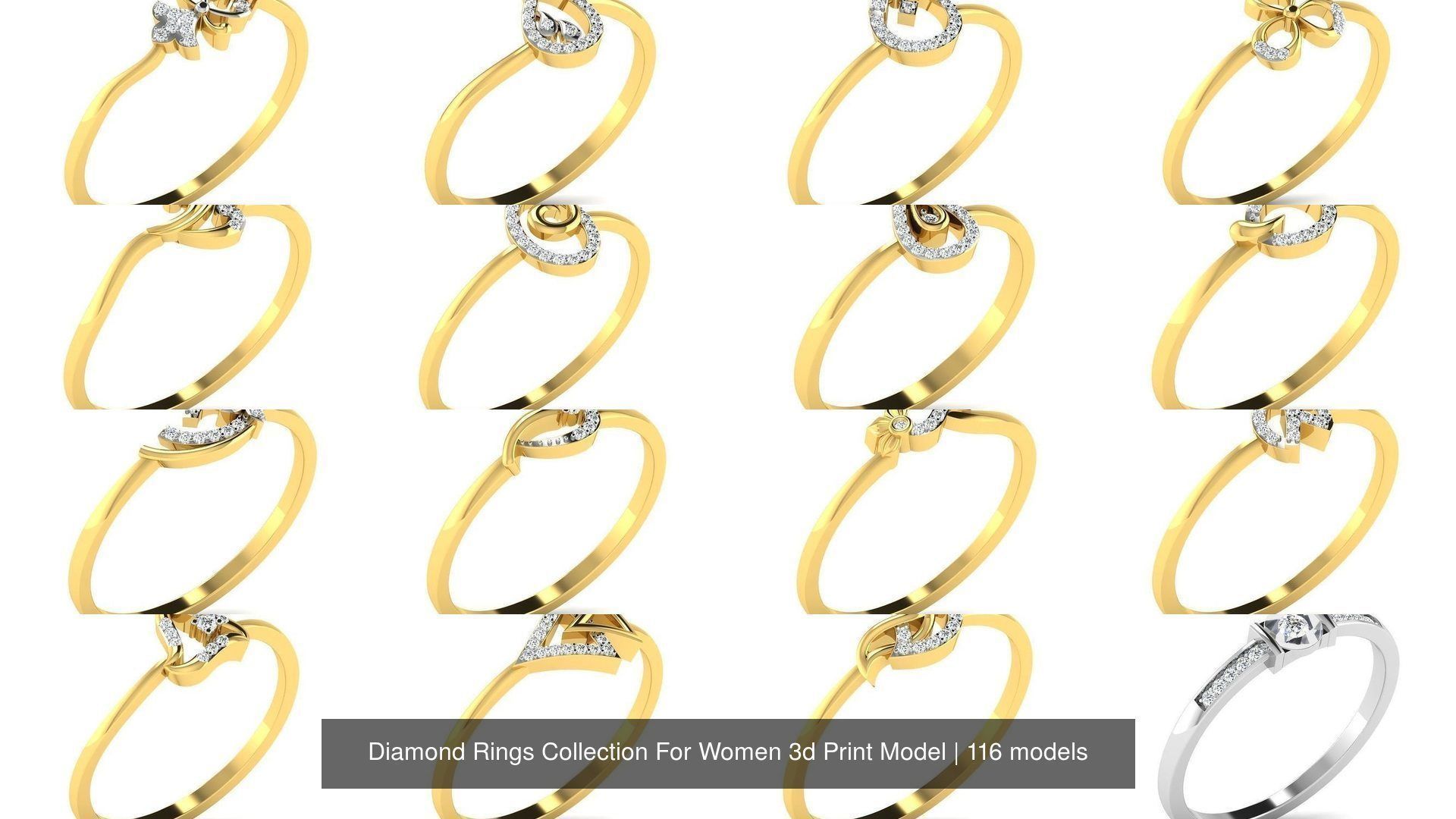 Diamond Rings Collection For Women 3d Print Model _12