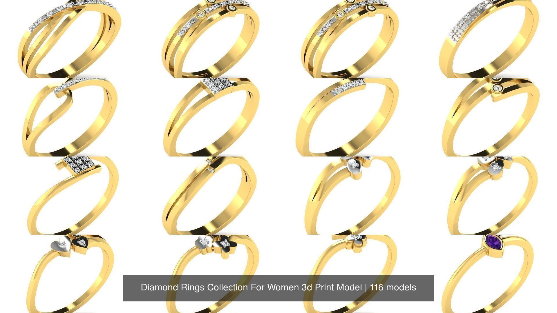 Diamond Rings Collection For Women 3d Print Model _4