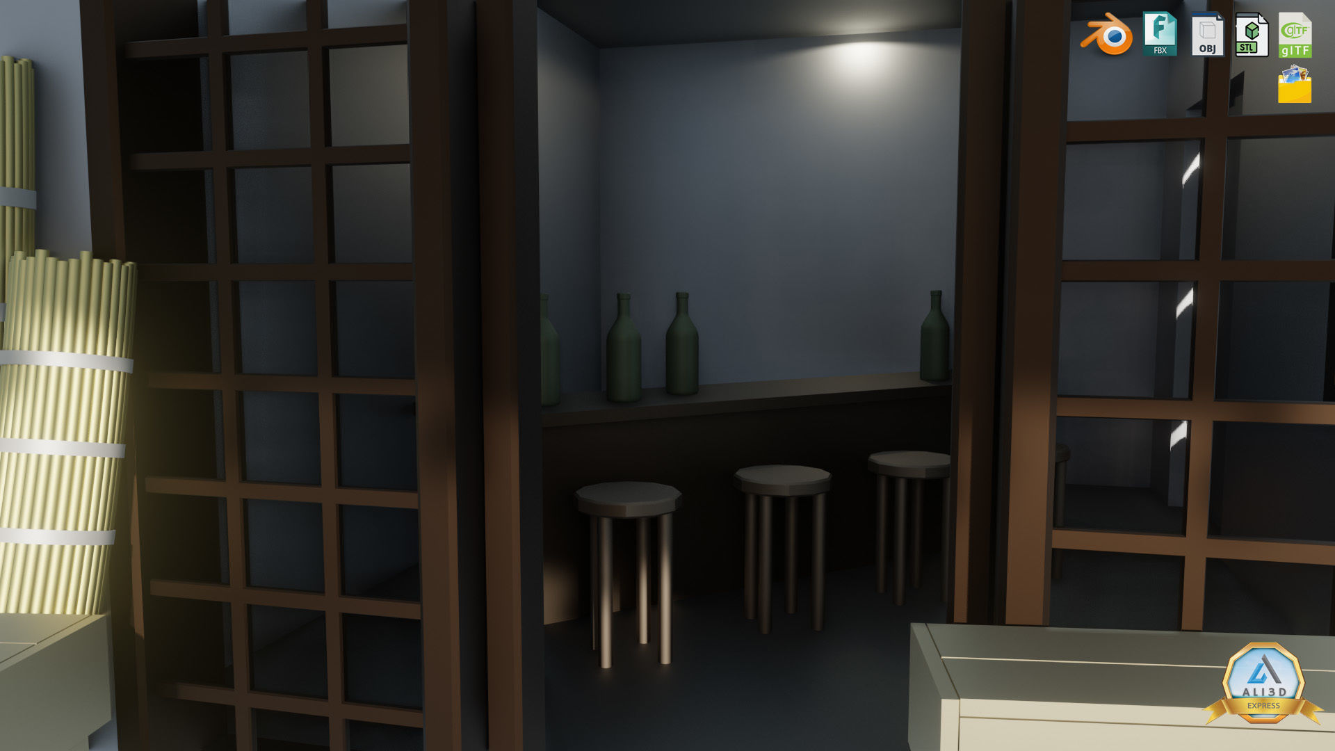 Stylized Japanese Street corner Store and Shops Low-poly 3D model_6