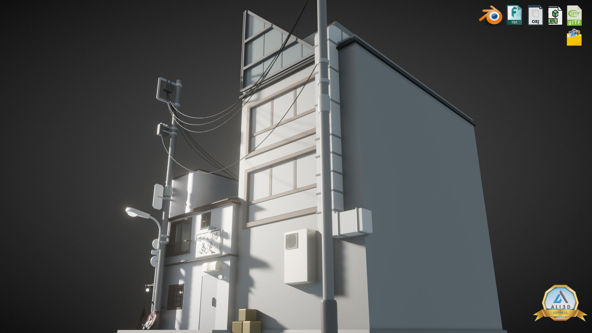 Stylized Japanese Street corner Store and Shops Low-poly 3D model_10