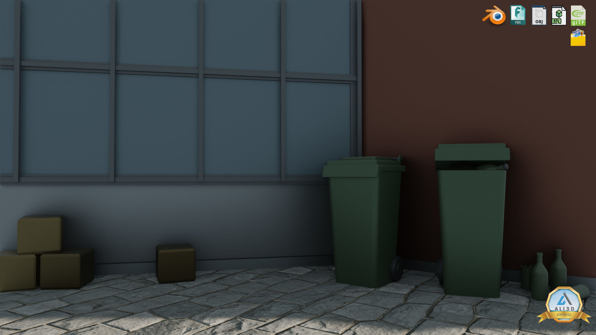 Stylized Japanese Street corner Store and Shops Low-poly 3D model_13