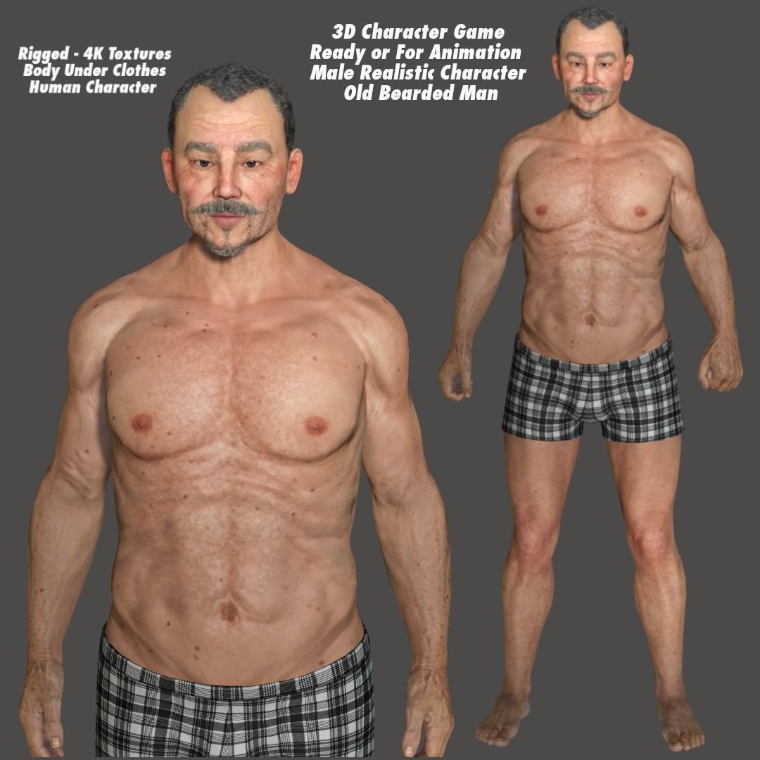AAA 3D OLD BEARDED MAN - REALISTIC RIGGED GAME READY CHARACTER Low-poly 3D model_1