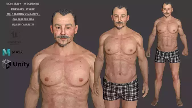 AAA 3D OLD BEARDED MAN - REALISTIC RIGGED GAME READY CHARACTER Low-poly 3D model
