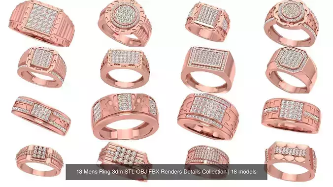18 Mens Ring 3dm STL OBJ FBX Renders Details Collection