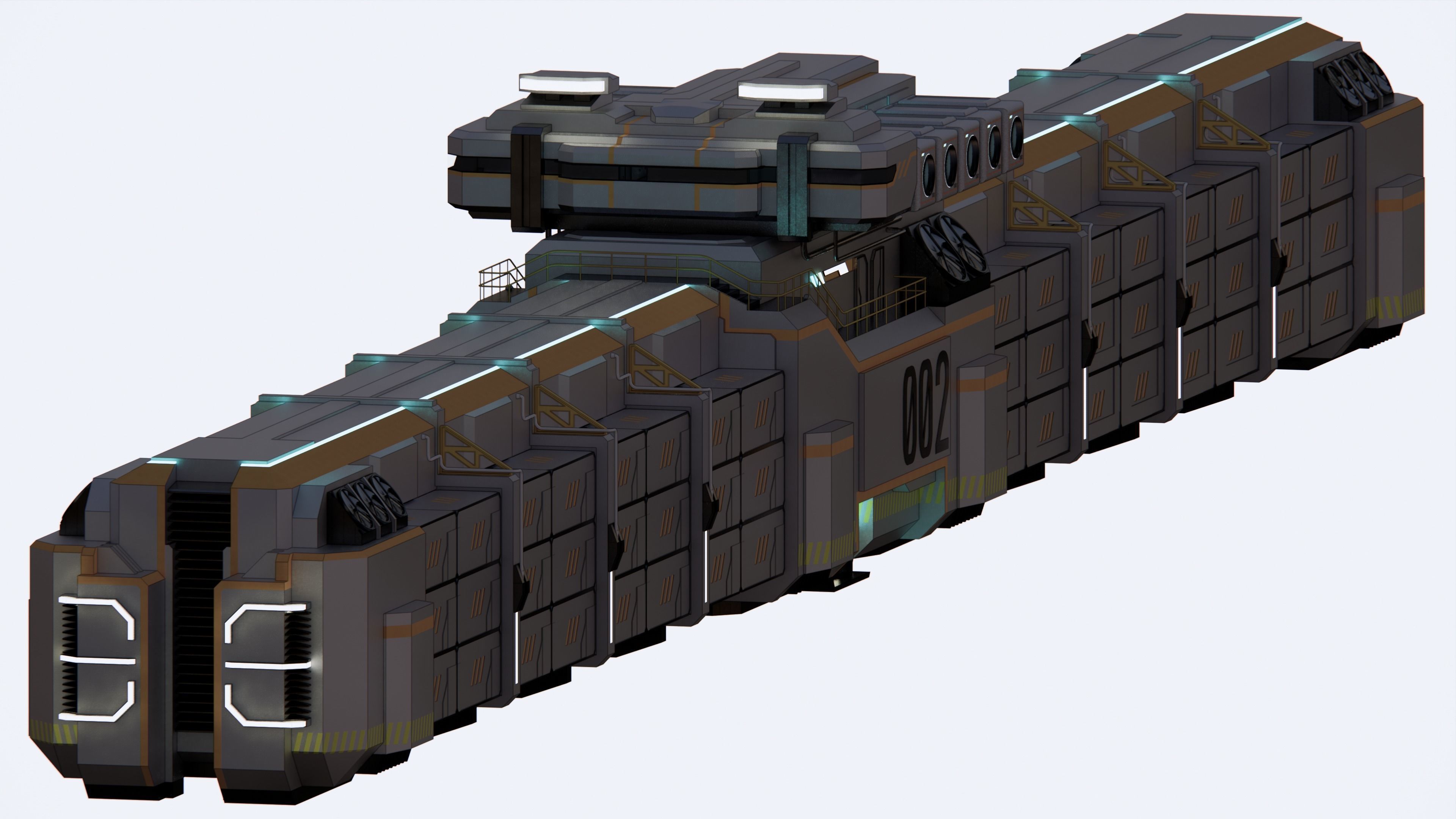 Sci-fi Cargo Airship 002 3D model_11