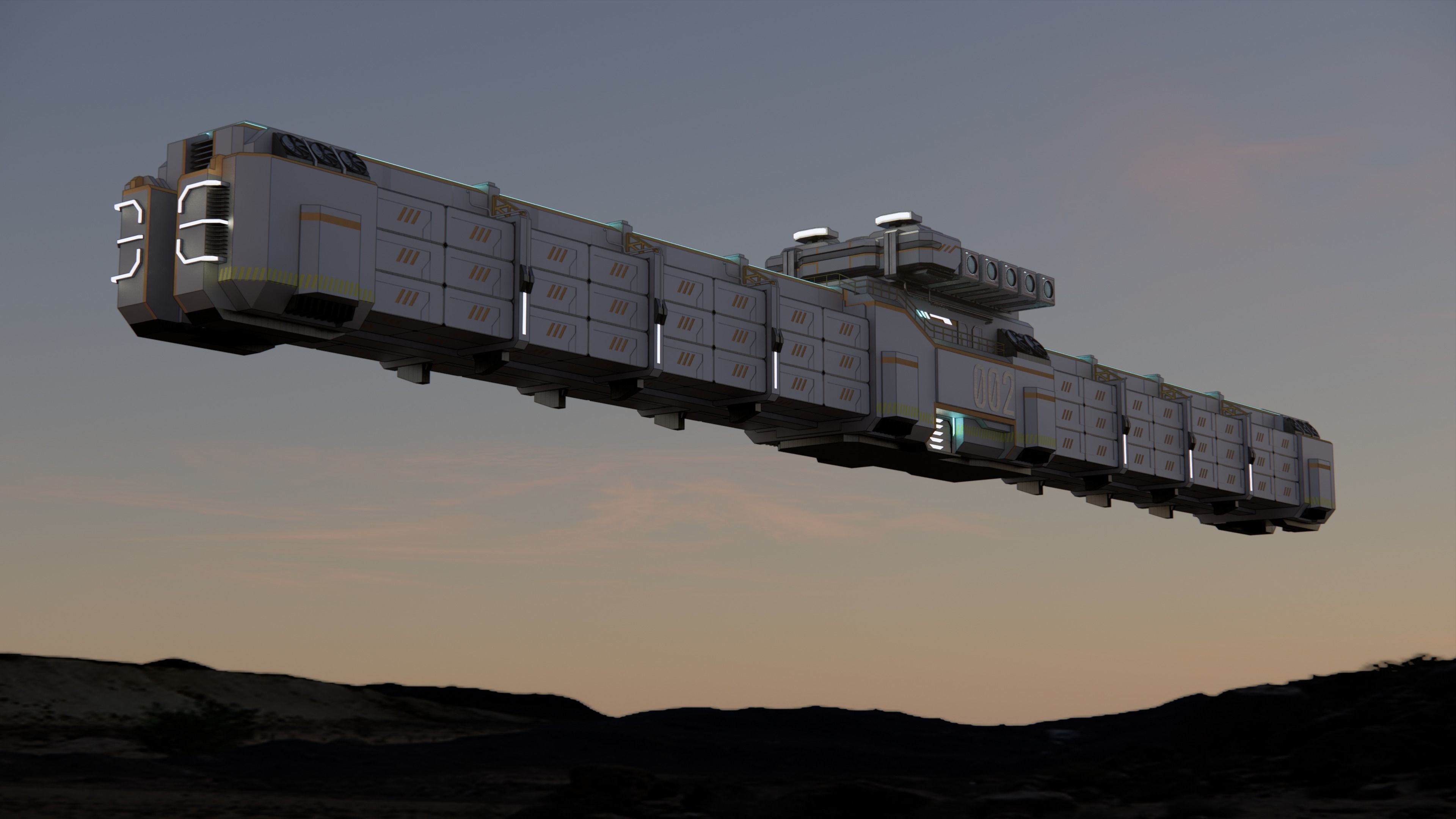 Sci-fi Cargo Airship 002 3D model_7