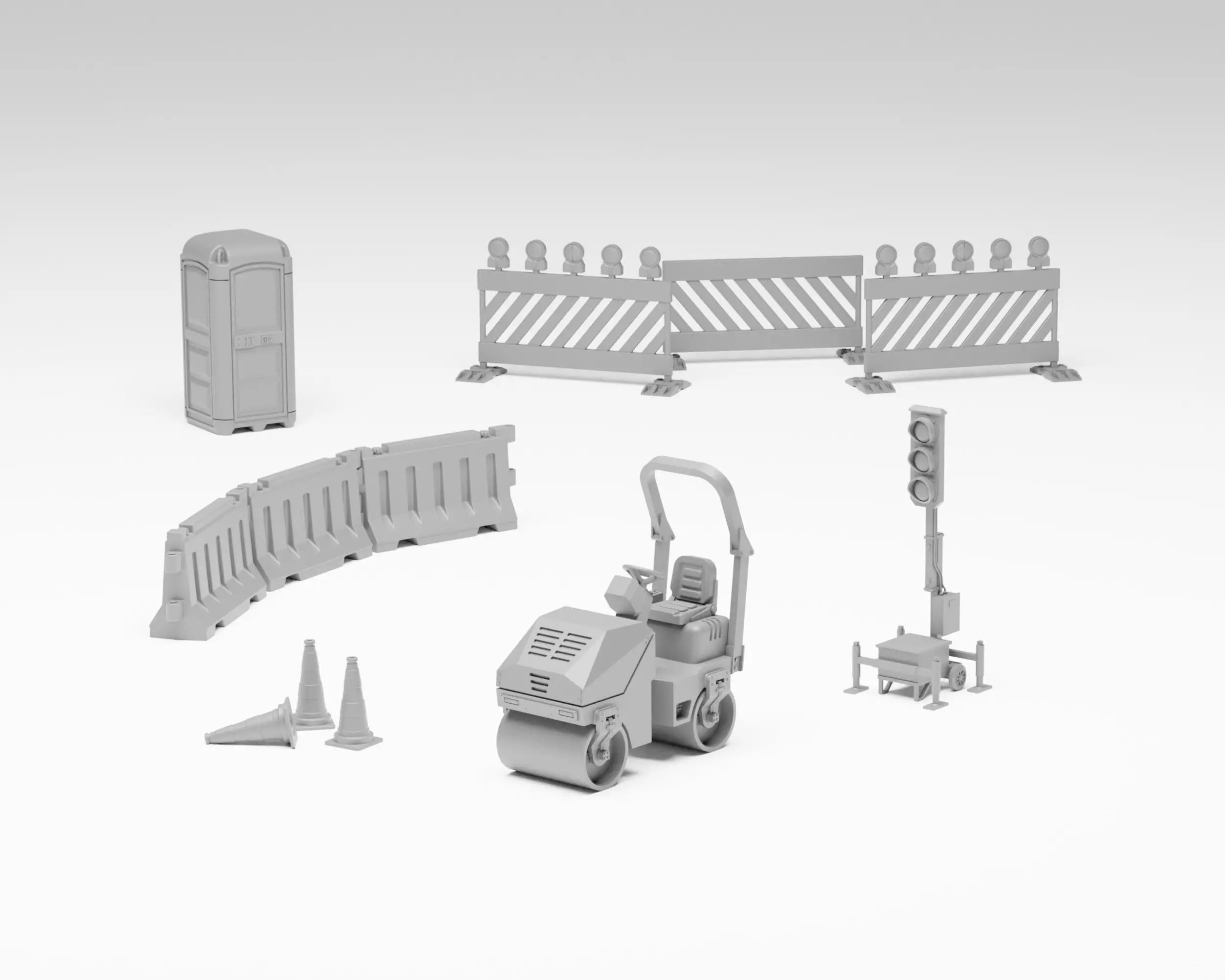 Road works pack - Aphalt roller kit and accessories H0 scale 3D print model_0
