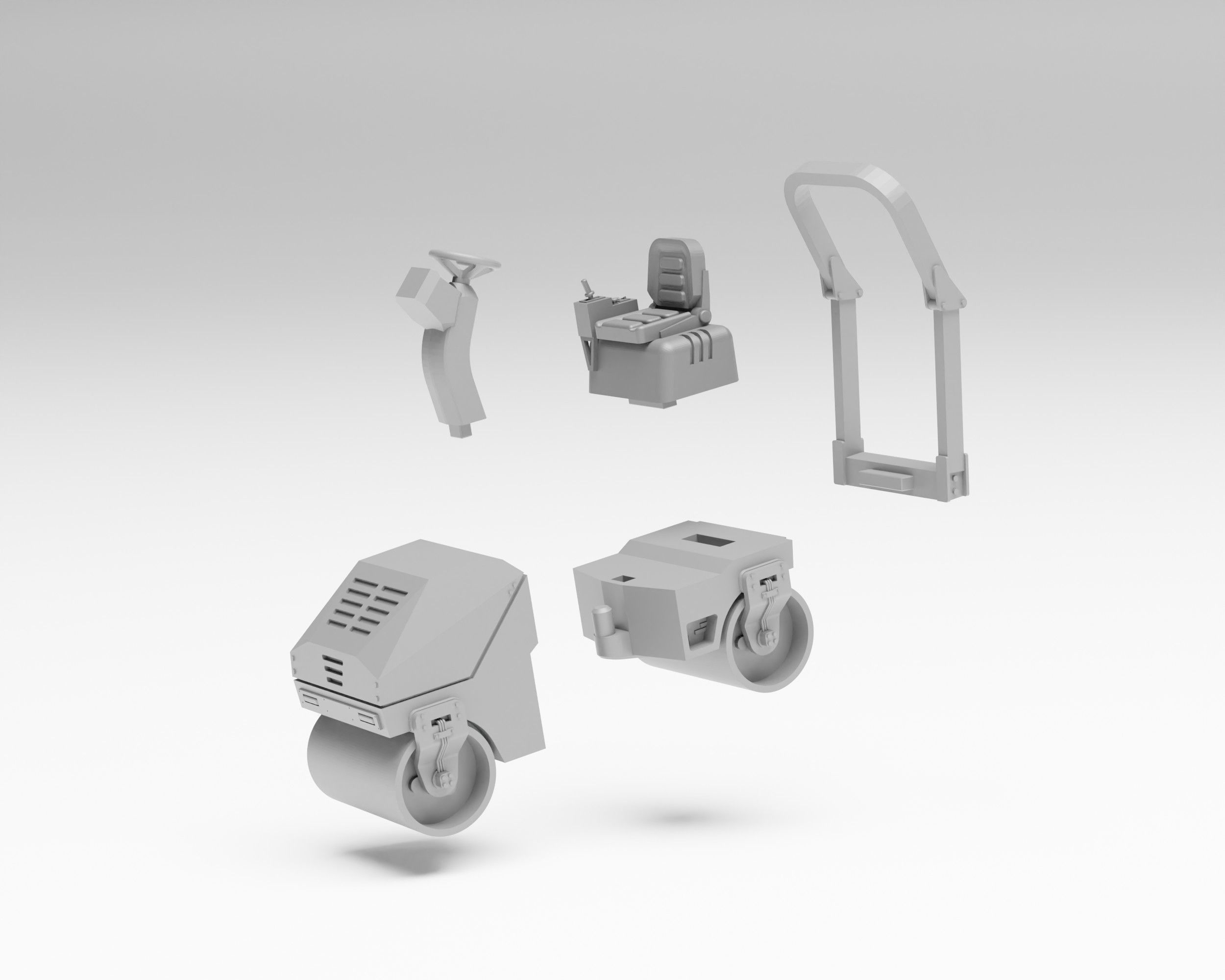 Road works pack - Aphalt roller kit and accessories H0 scale 3D print model_2