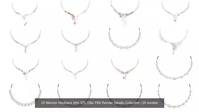 25 Women Necklace 3dm STL OBJ FBX Render Details Collection