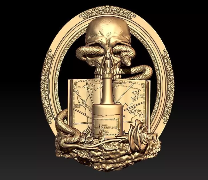 wine skull snake pendant  3D print model_0