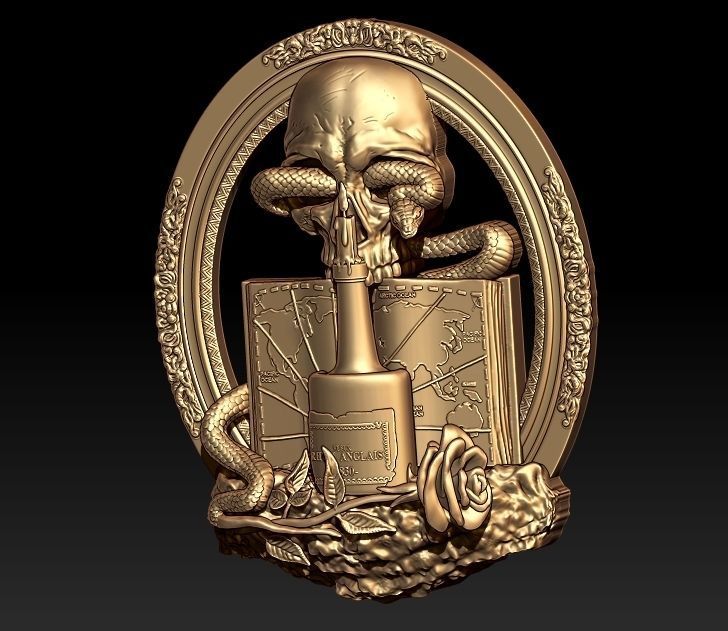 wine skull snake pendant  3D print model_2