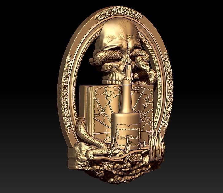 wine skull snake pendant  3D print model_1
