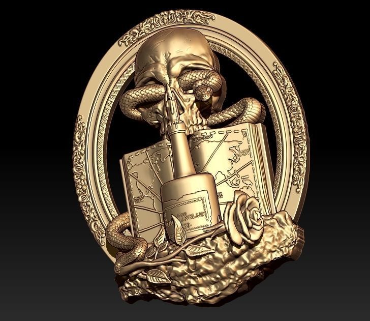 wine skull snake pendant  3D print model_5