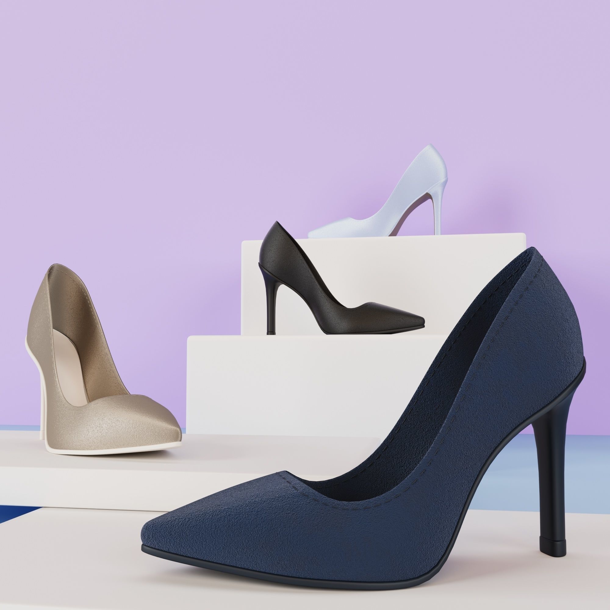 3 Models of High heels and a pair of Flat shoes 3D print model_7