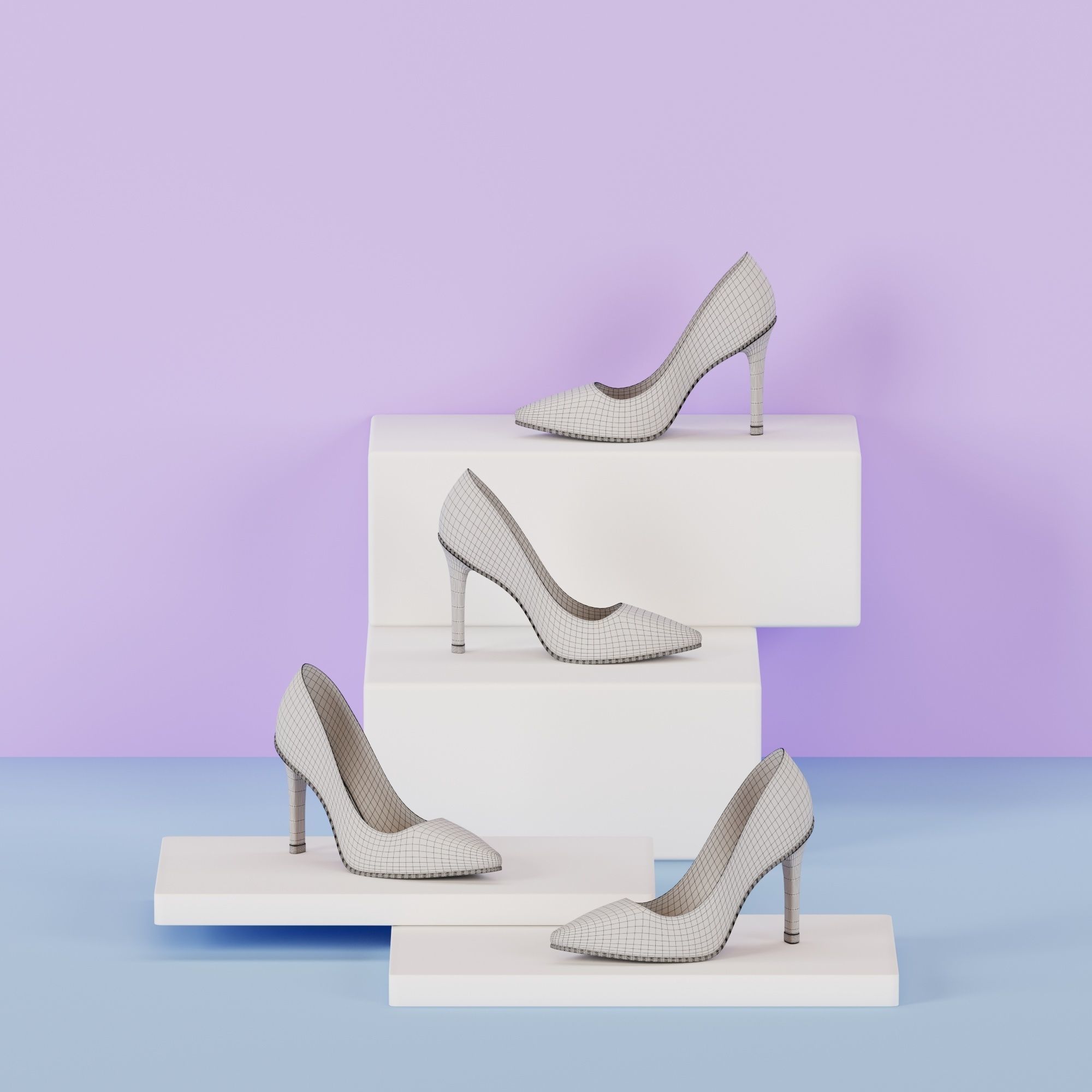 3 Models of High heels and a pair of Flat shoes 3D print model_10