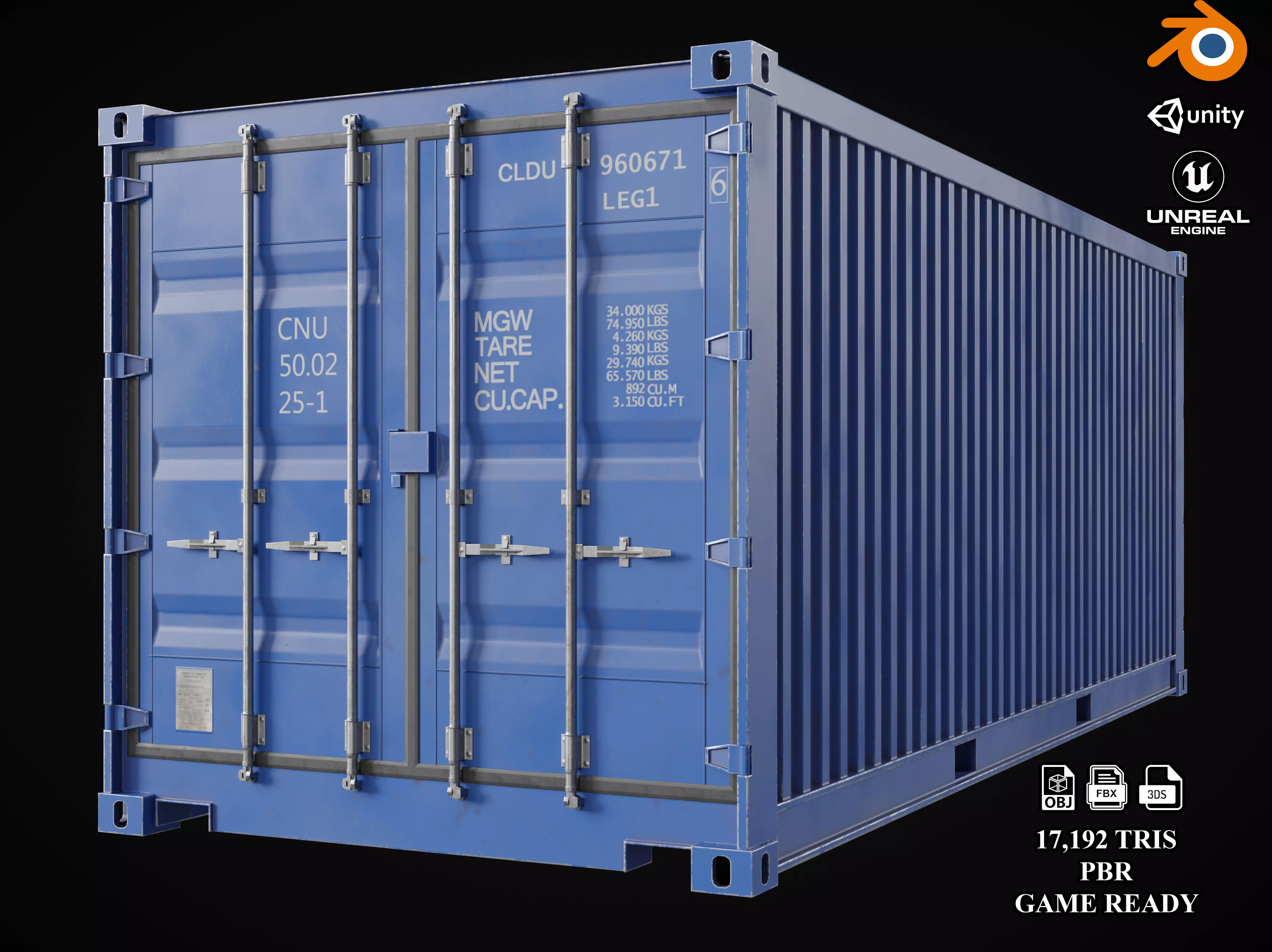 Shipping Container 20ft Low-poly 3D model_0