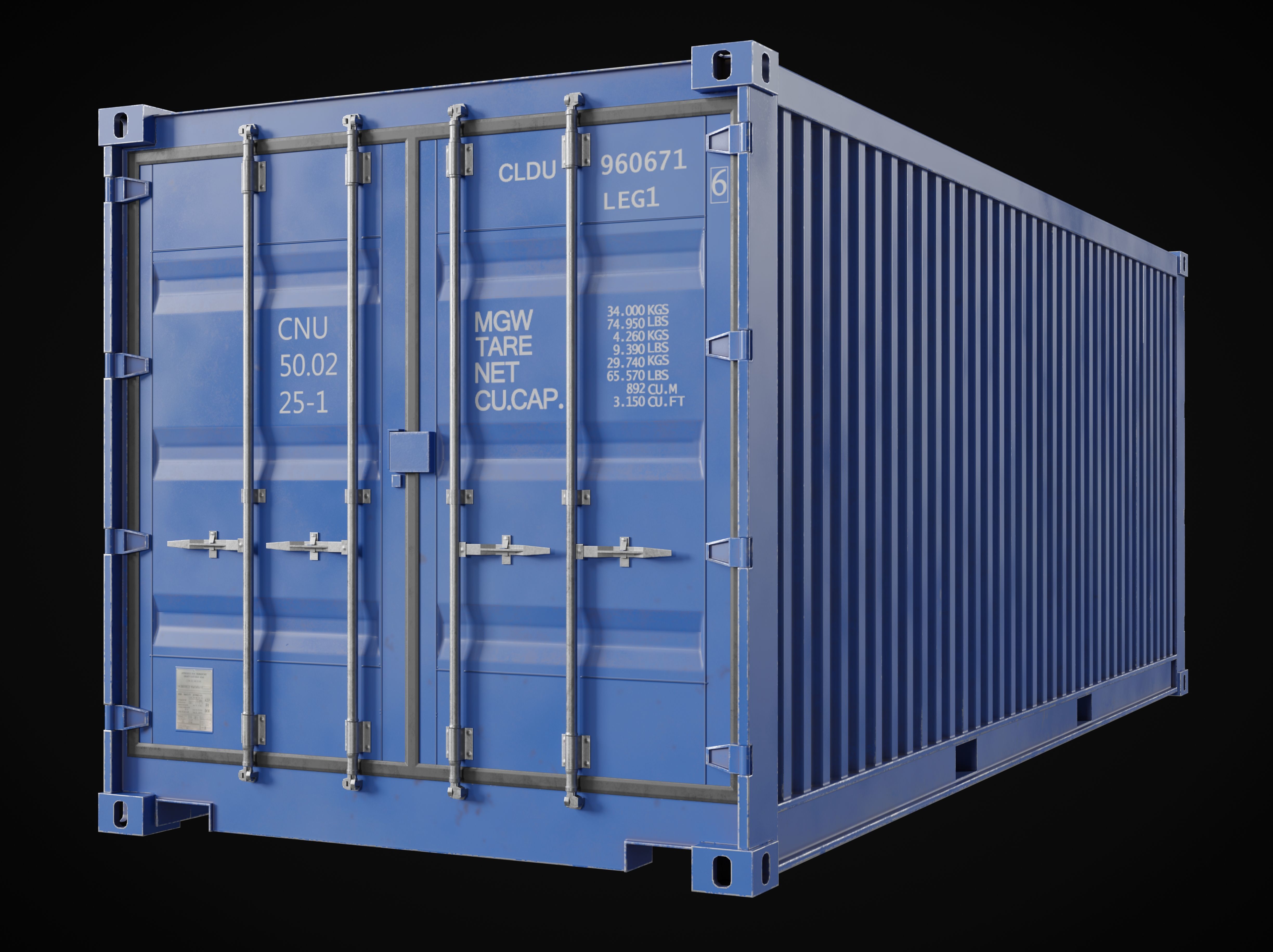 Shipping Container 20ft Low-poly 3D model_2