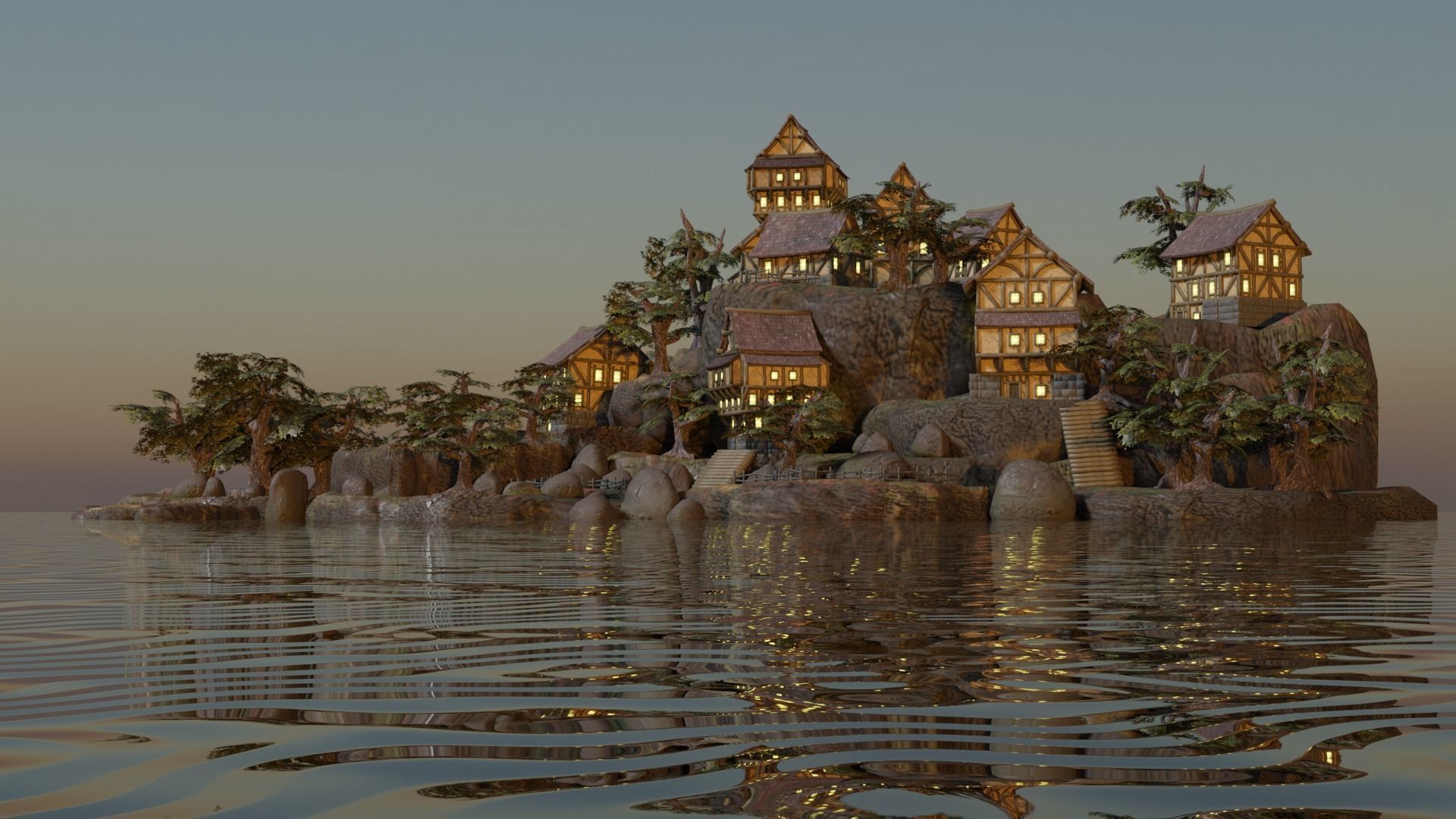 Rustic Island Medieval Village - low poly environment Low-poly 3D model_3