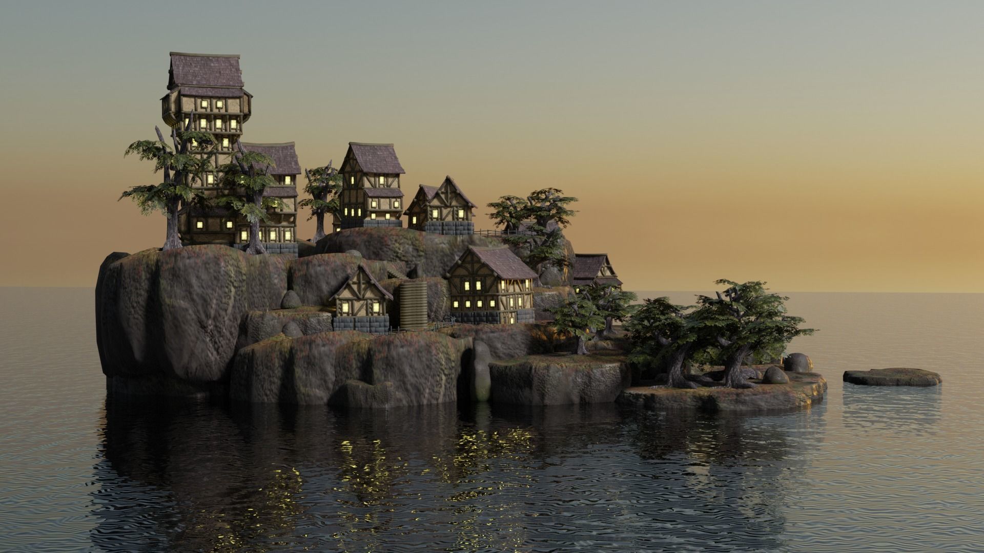 Rustic Island Medieval Village - low poly environment Low-poly 3D model_4