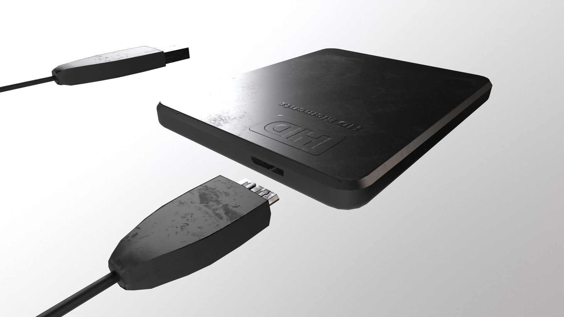 External Hard Drive With Cable Low-poly 3D model_10