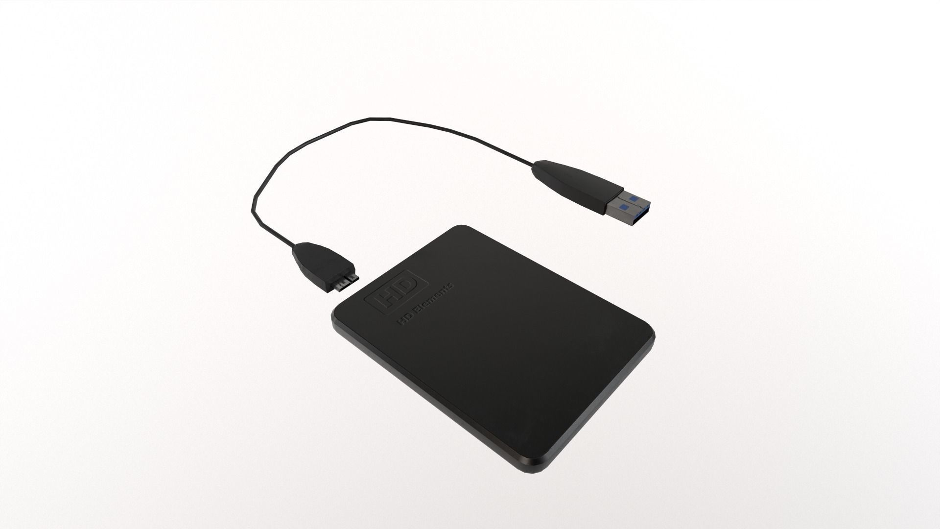 External Hard Drive With Cable Low-poly 3D model_4