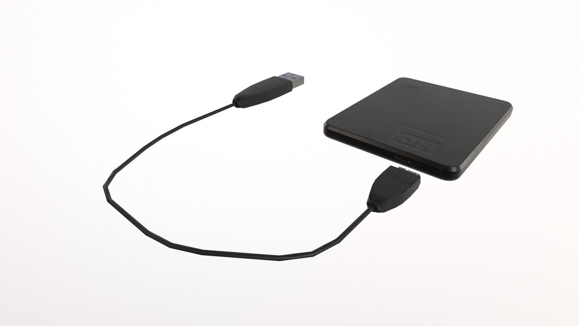 External Hard Drive With Cable Low-poly 3D model_7