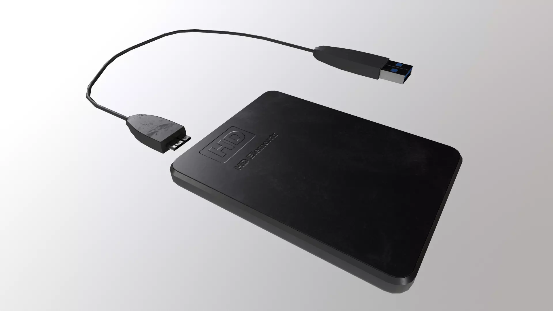 External Hard Drive With Cable Low-poly 3D model_0