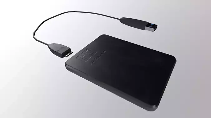 External Hard Drive With Cable Low-poly 3D model