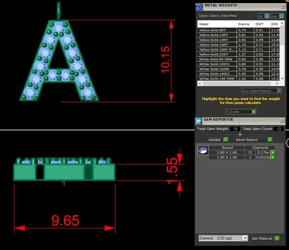 Diamond Alphabet Pendant A 3D print model_9