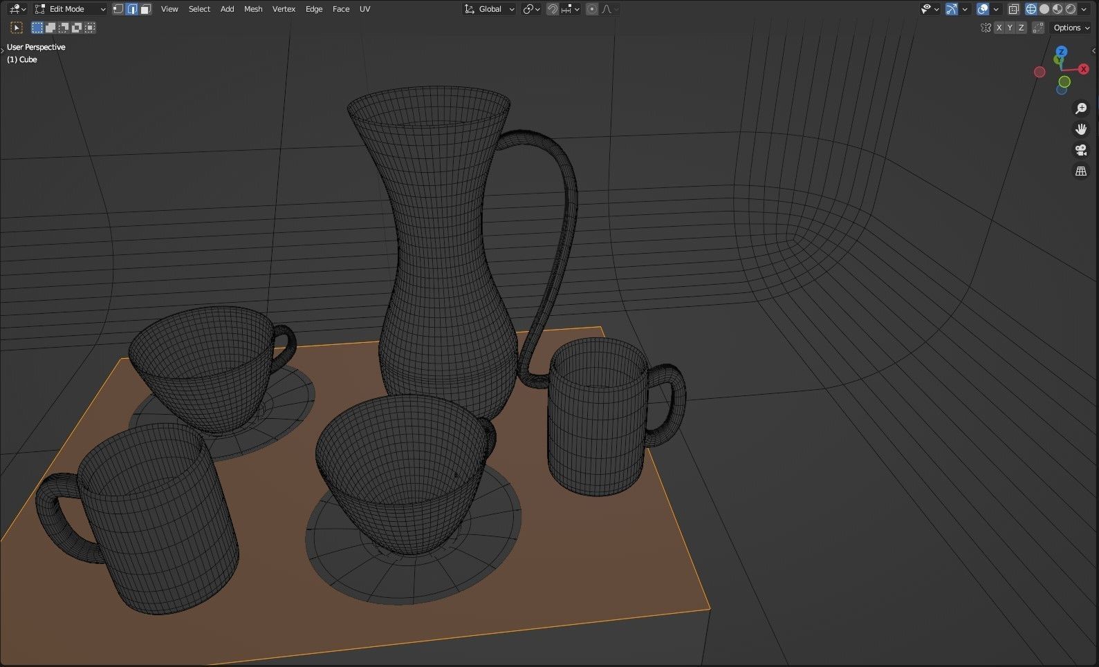 Crockeries 2 mugs 1 jug and 2 cups with cup plates 3D model_1