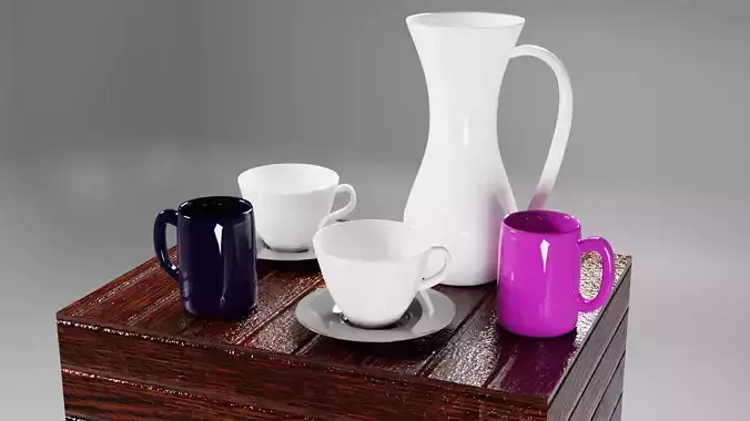 Crockeries 2 mugs 1 jug and 2 cups with cup plates