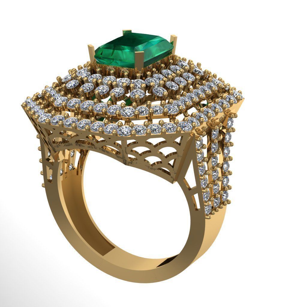 Emerald Diamond Solitaire Ring for Women 3D print model 3D print model_1