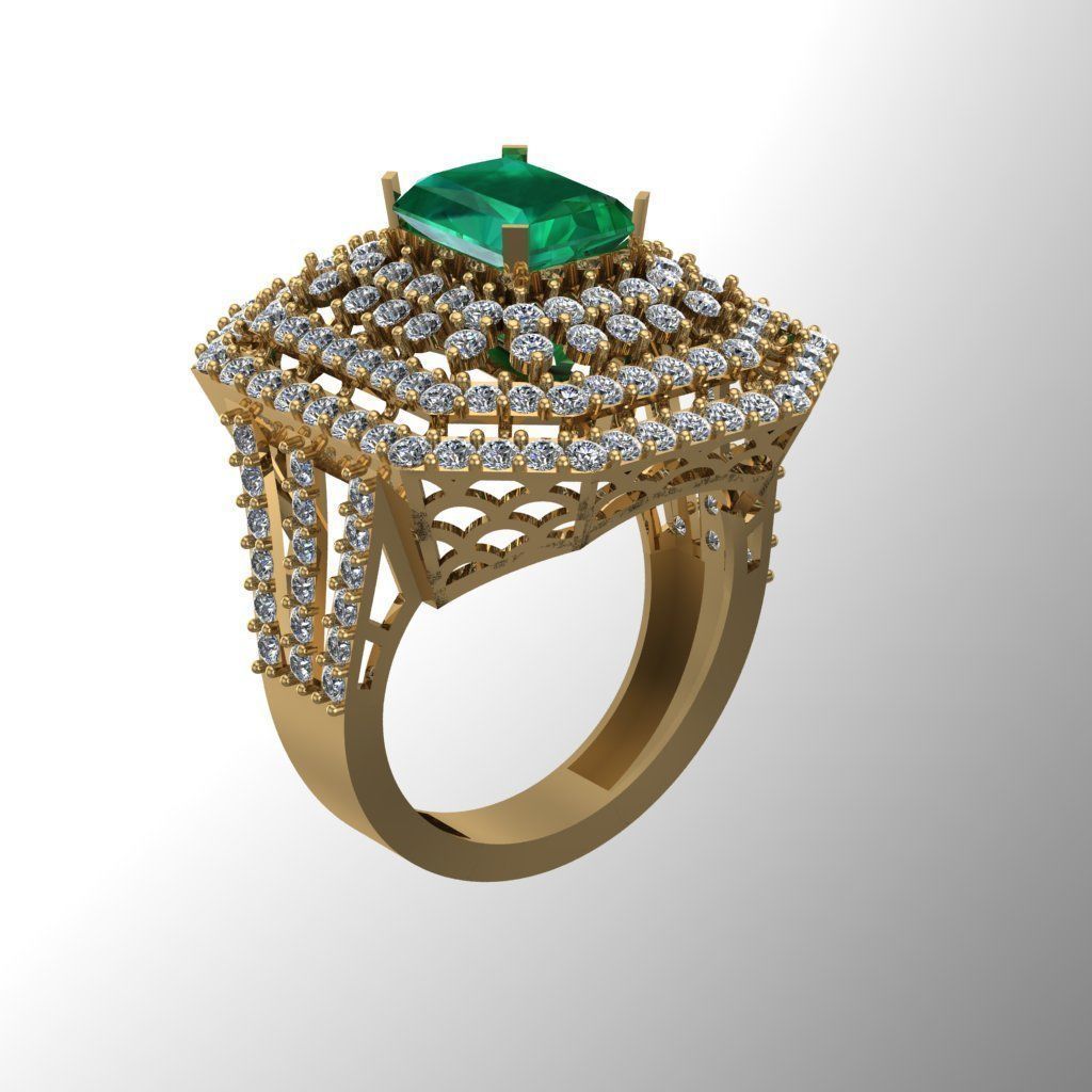 Emerald Diamond Solitaire Ring for Women 3D print model 3D print model_2