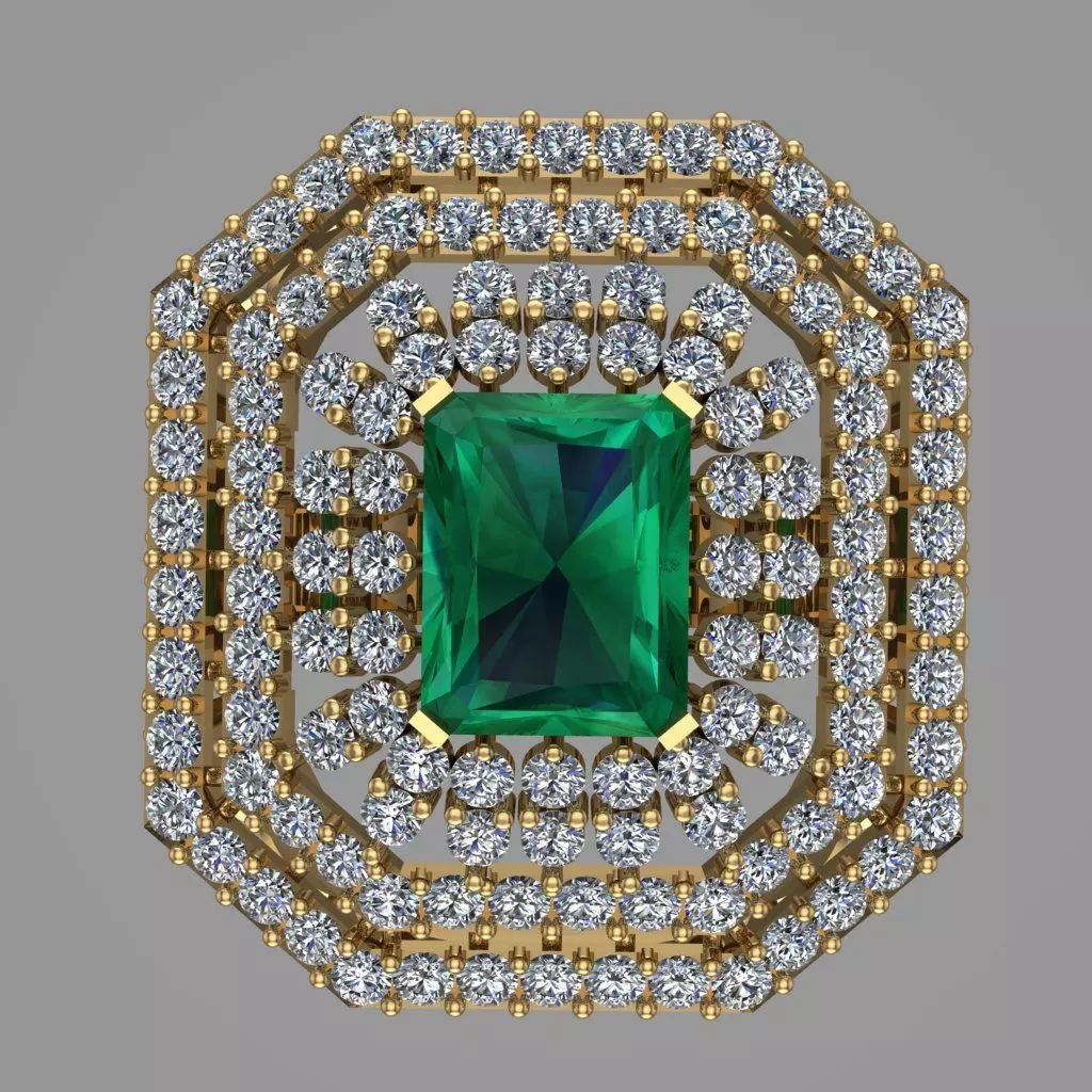 Emerald Diamond Solitaire Ring for Women 3D print model 3D print model_0