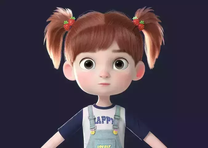 Cartoon Girl NoRig 3D model