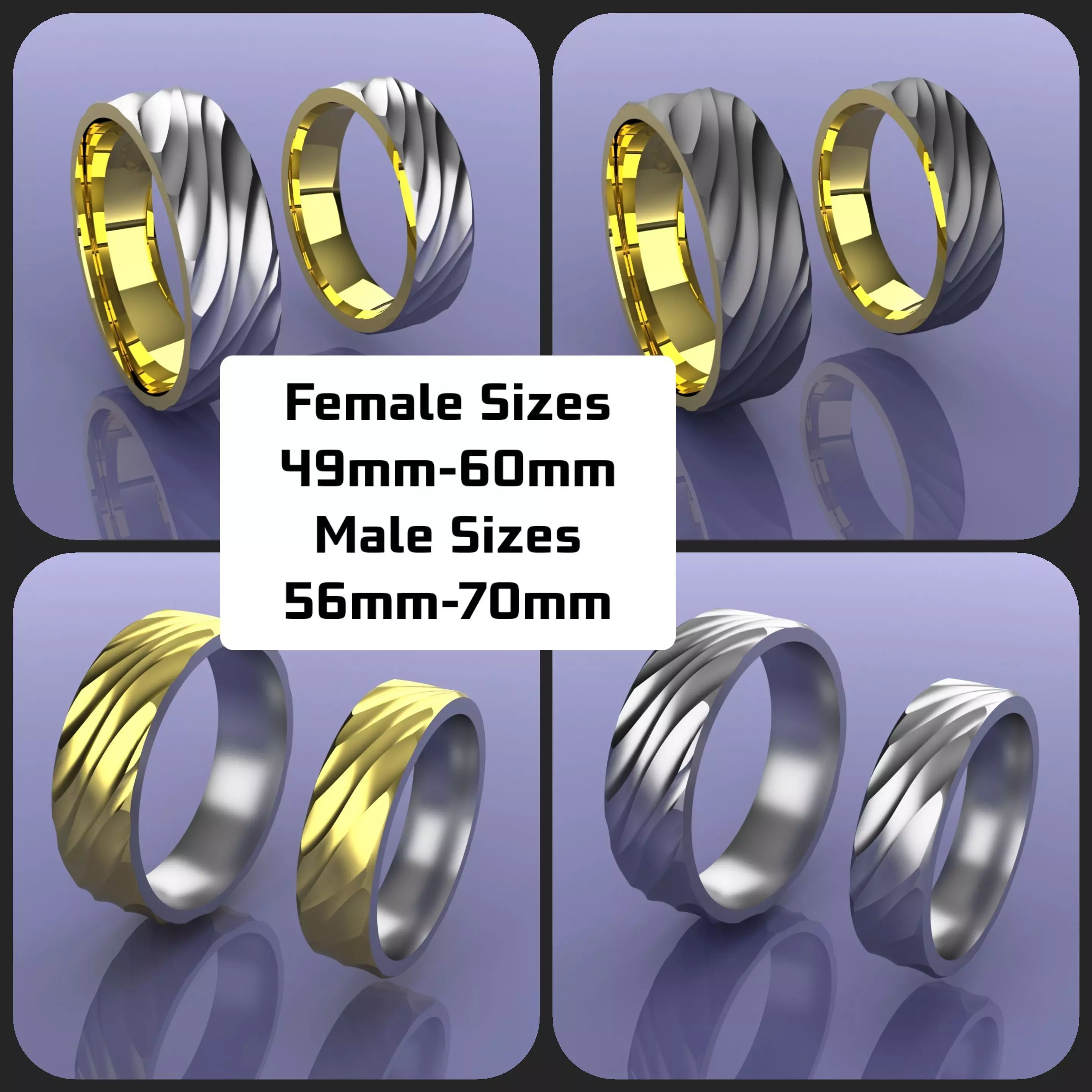 Collection of Wavy Wedding Rings - All Sizes 3D print model