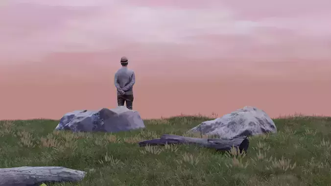 Natural landscape scene with a rock and character 3D model