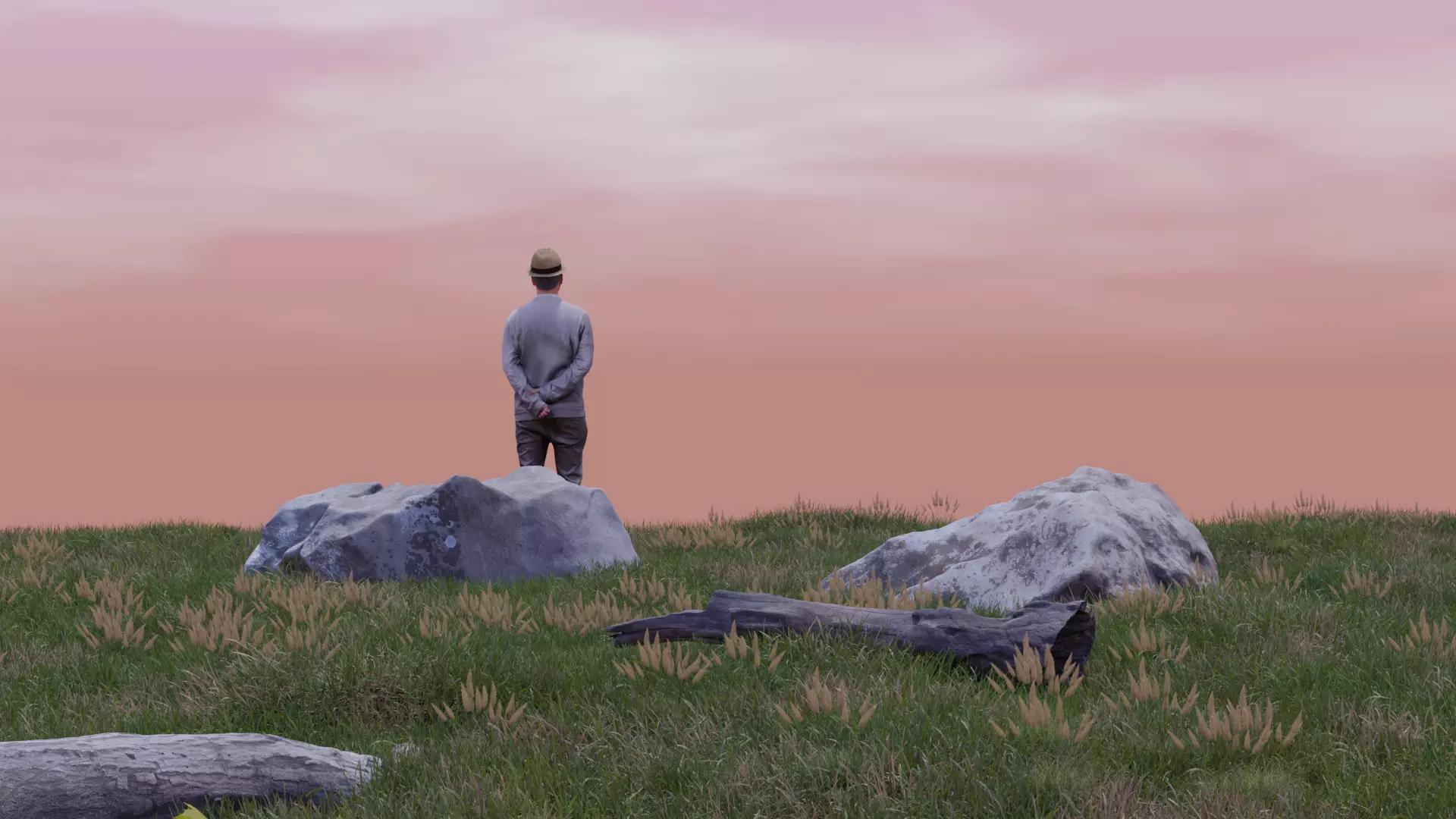 Natural landscape scene with a rock and character 3D model