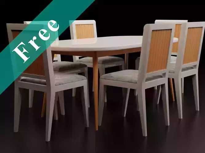 Mid-century Modern Dining Table with 4 Tapered Legs Free 3D model