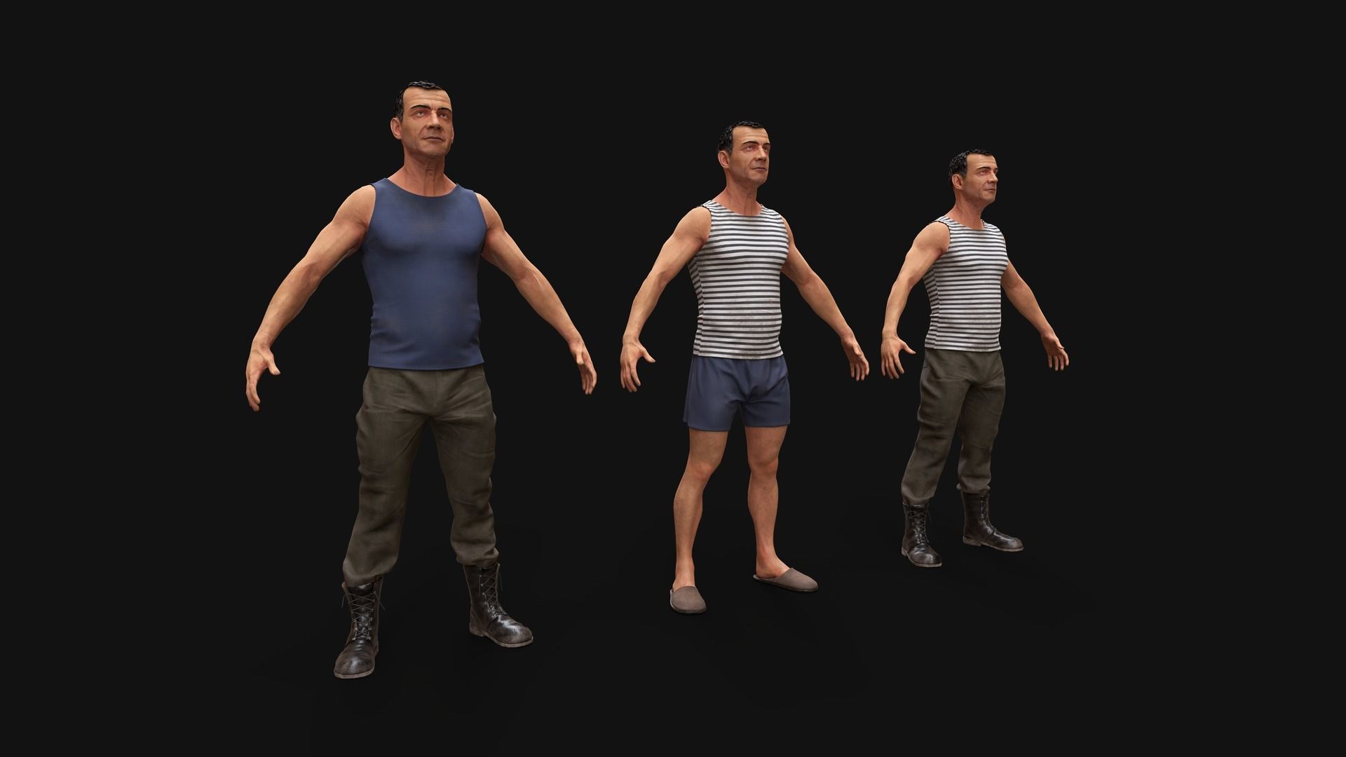 Elderly Soldier Low-poly 3D model_2