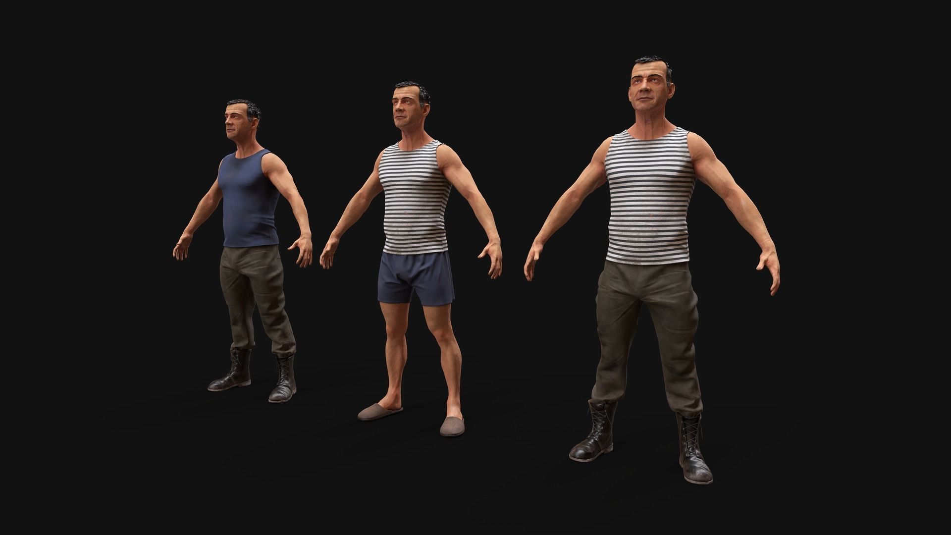 Elderly Soldier Low-poly 3D model_3