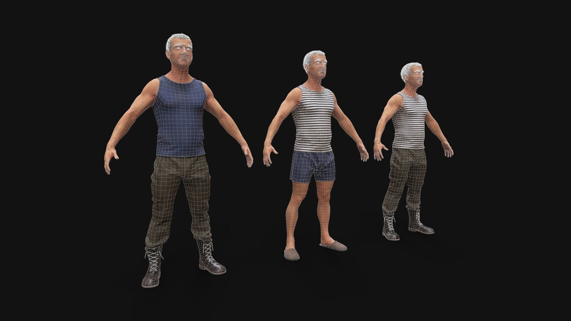Elderly Soldier Low-poly 3D model_7