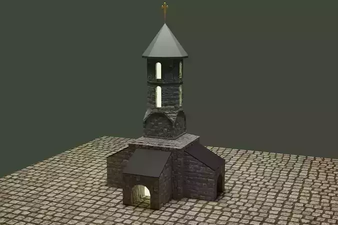  Ancient Stone chapel Low-poly 3D model